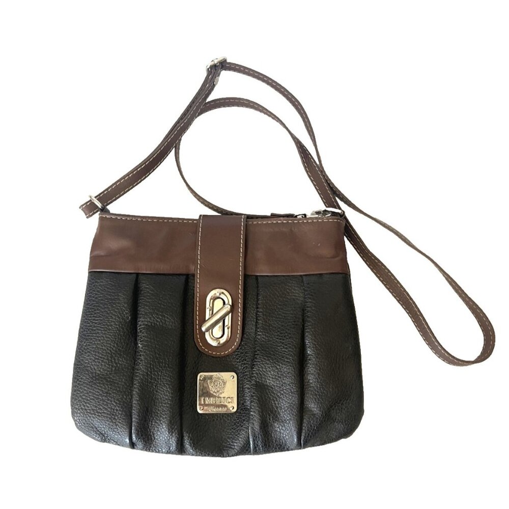 I Medici Firenze Black Brown Leather‎ Crossbody Bag Purse Handbag Adjustable
